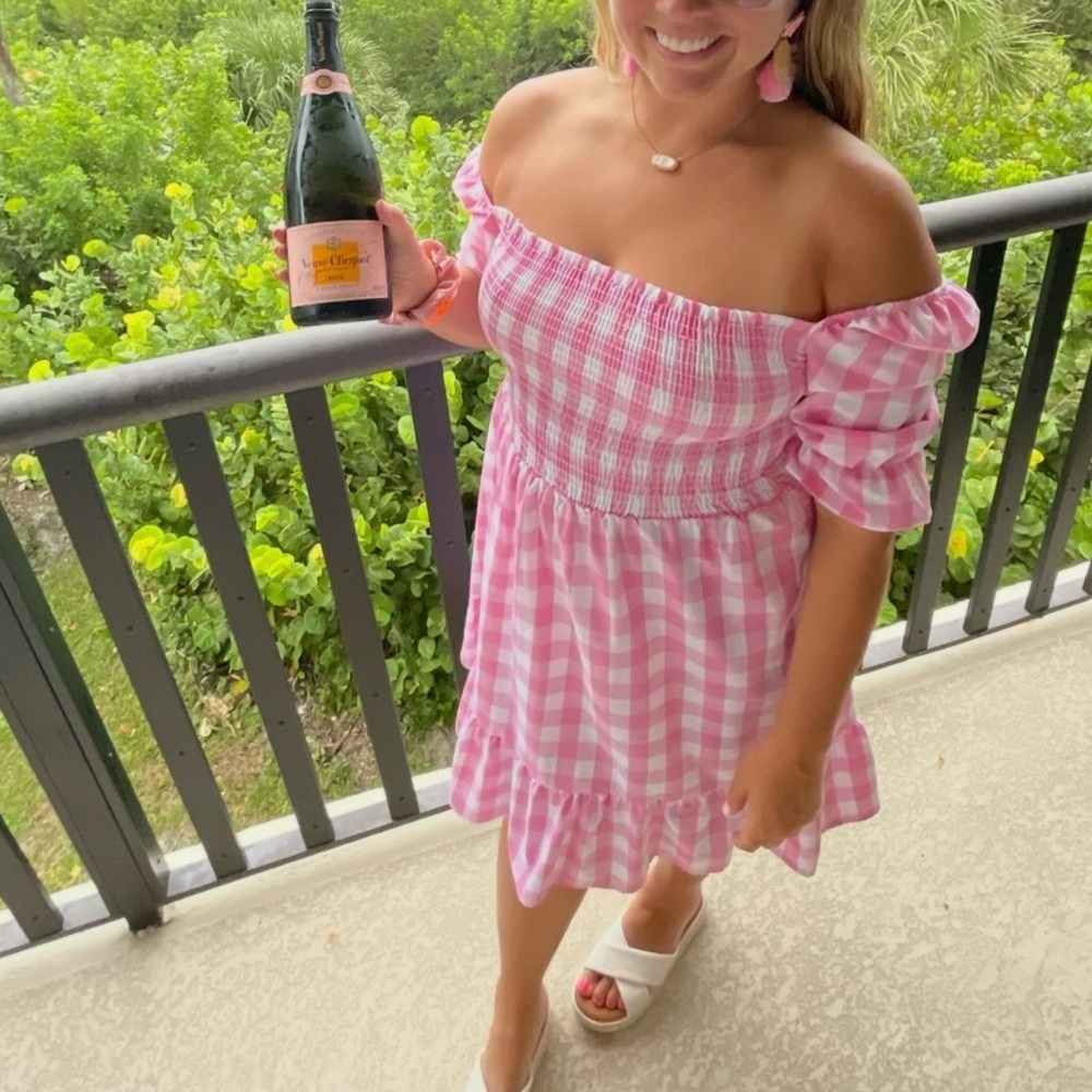 Gingham off the shoulder dress
